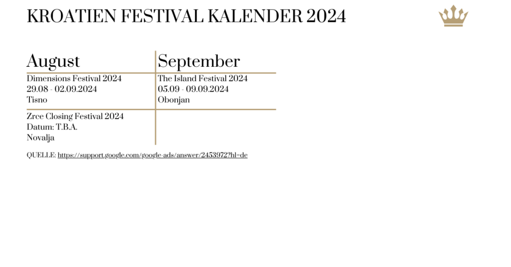 Kalender Festival Kroatien 2024