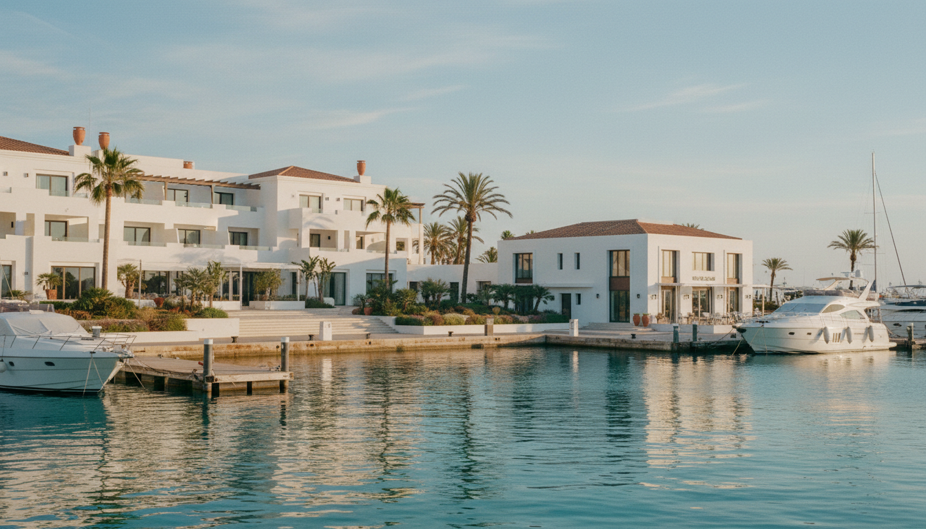 Luxushotel an Marina auf Sardinien – typisch für sardinien hotels: weiße Architektur, Palmen, türkises Meer.
