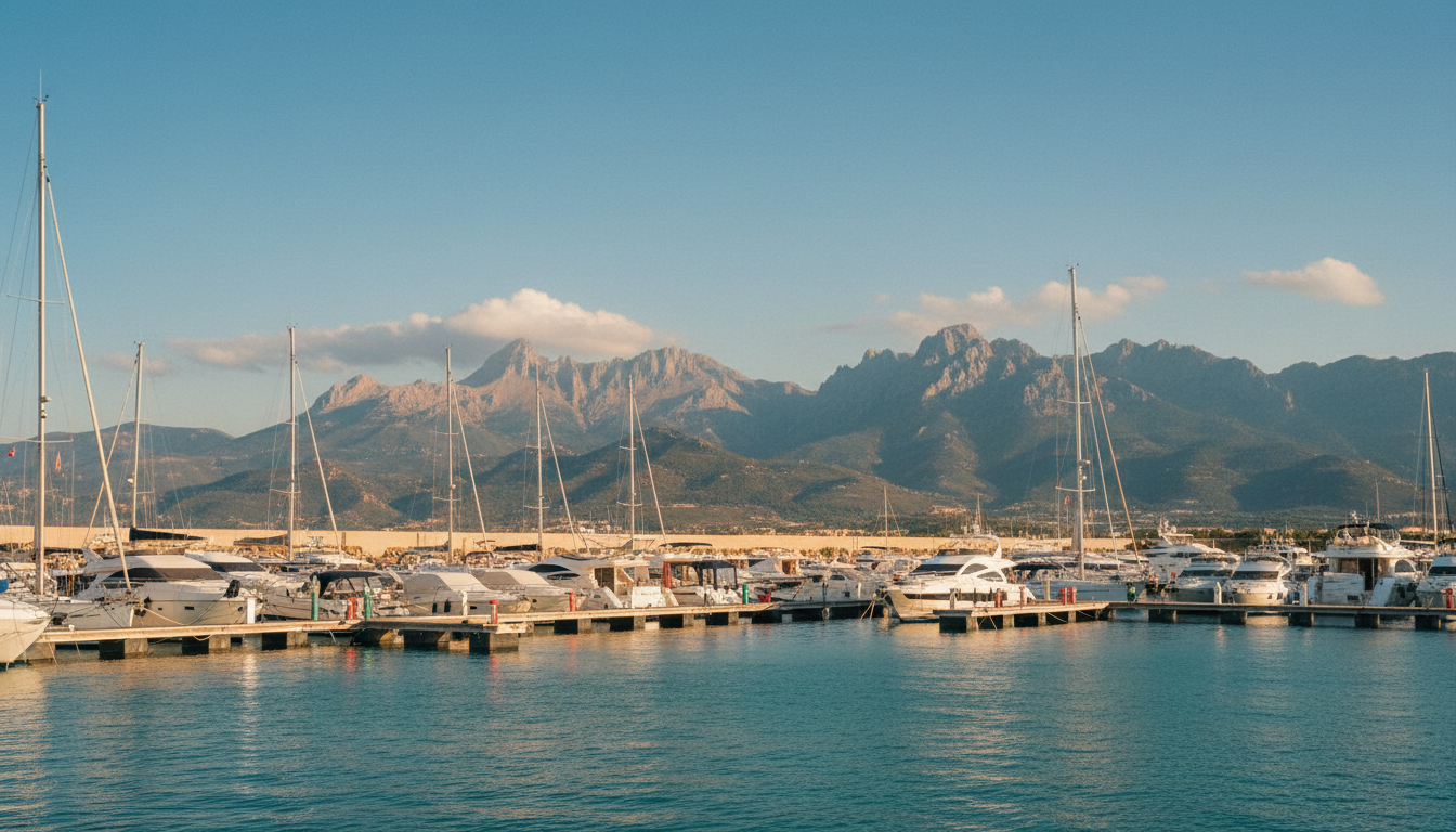 S. Maria Navarrese Marina: Moderne Yachthafenstimmung Yachthafen von s. maria navarrese mit Segel- und Motorbooten, türkisfarbenem Wasser und Bergkulisse.